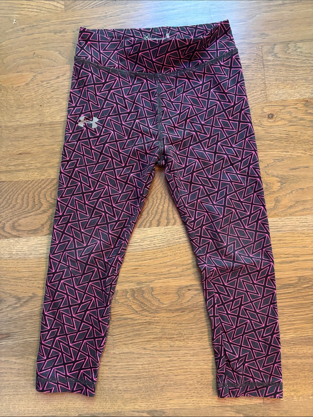 Under Armour Girls Black and Pink Geometric Leggings